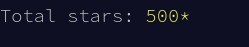 Screenshot from Advent of Code saying "Totals stars: 500"